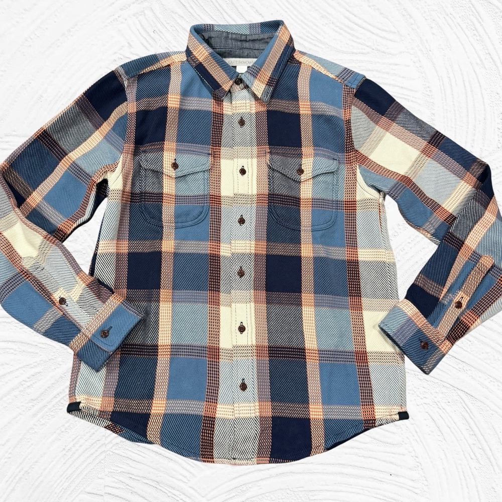 OuterKnown‎ Blanket Shirt California Street Plaid Blue Peach Small Gorpcore